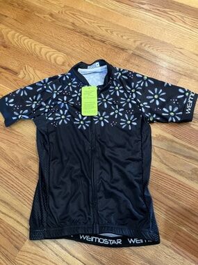 Weimostar Black Floral Short Sleeve Cycling Jersey Full Zip Sz S NWT